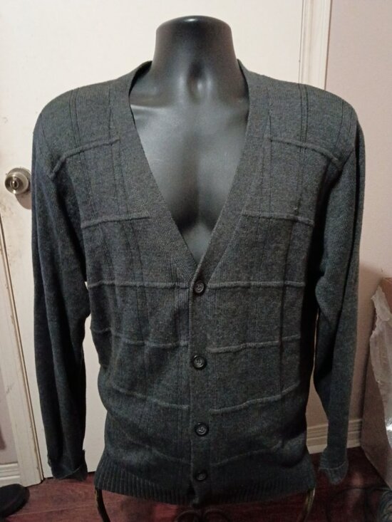 Oscar de la Renta Sweaters - Vintage Oscar de la Renta Women's Gray Knit Cardigan Sweater Sz XL